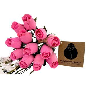 1 Dozen All Pink Breast Cancer Awareness Bouquet. The Original Wooden Rose